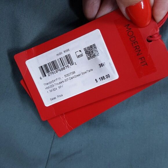 HUGO BOSS Pants Mens Sz 36 Green Pleated Lightweight Regular Fit Unfinished Hem - Picture 5 of 9